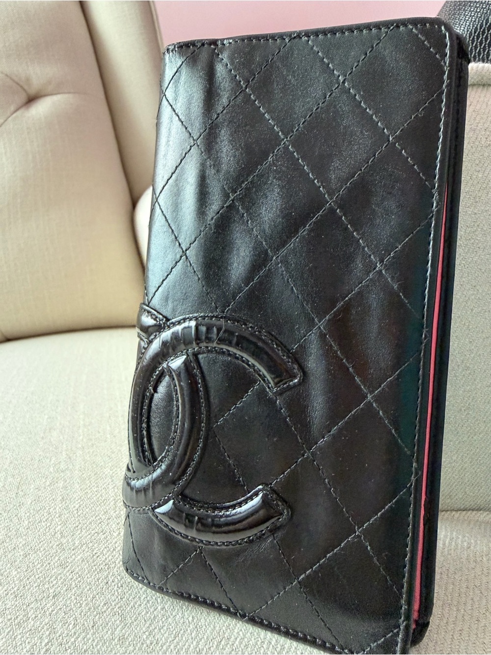 CHANEL Cambon Ligne Black Quilted Lambskin Long Wallet CC Logo